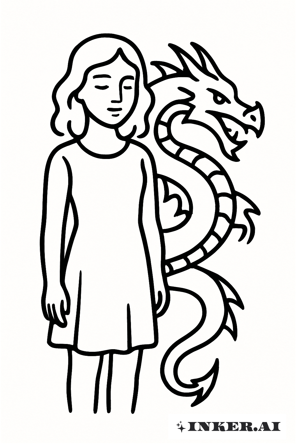 The Girl With The Dragon In A Simple Pose