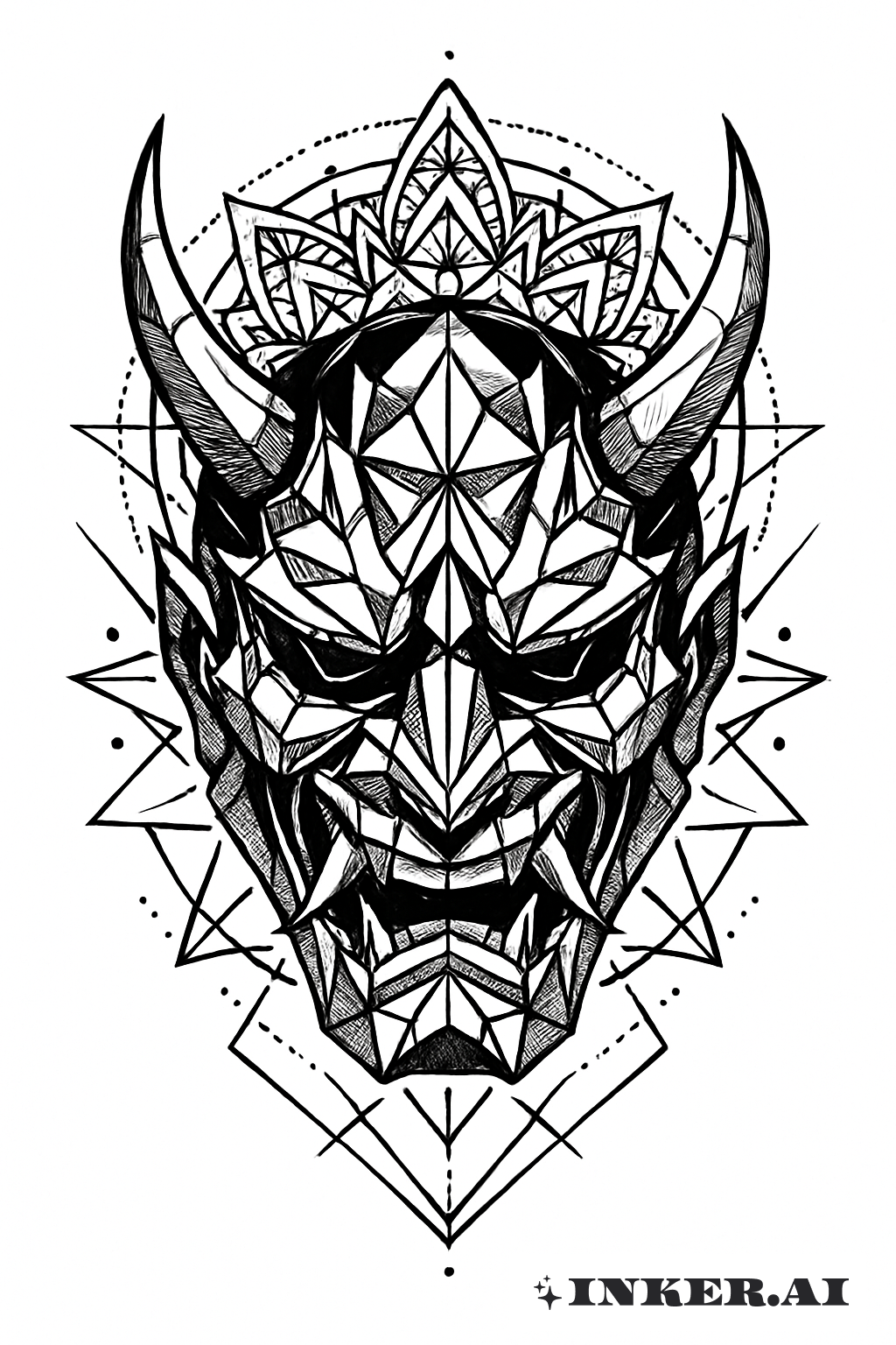 Masque Hannya Yakuza Géométrie Sacrée