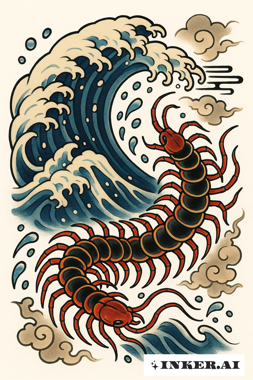 Vague Japonaise Déferlant sur un Mille-pattes