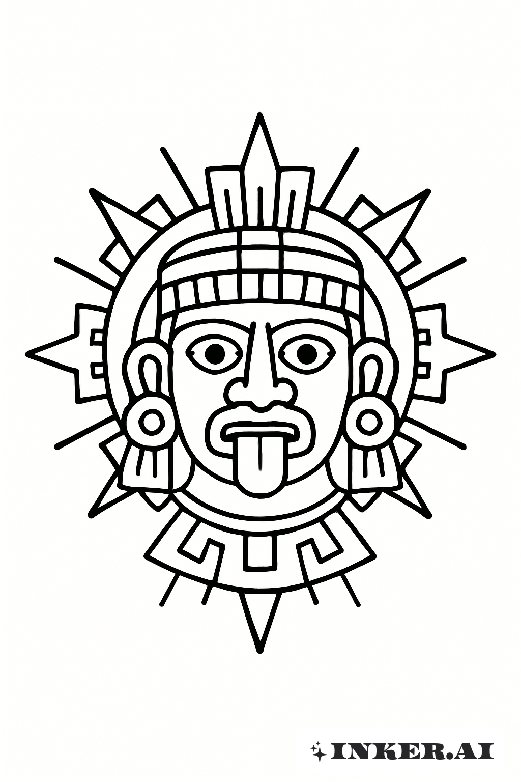 アステカの太陽神のシンプルな線画