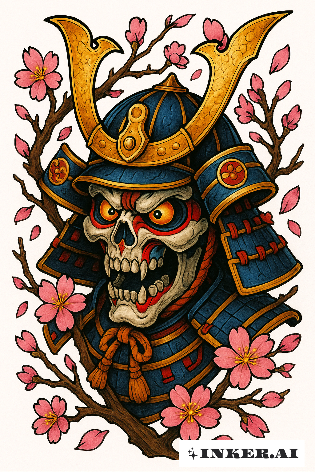 Samurai Đầu Lâu Trường Mới Kèm Hoa Anh Đào