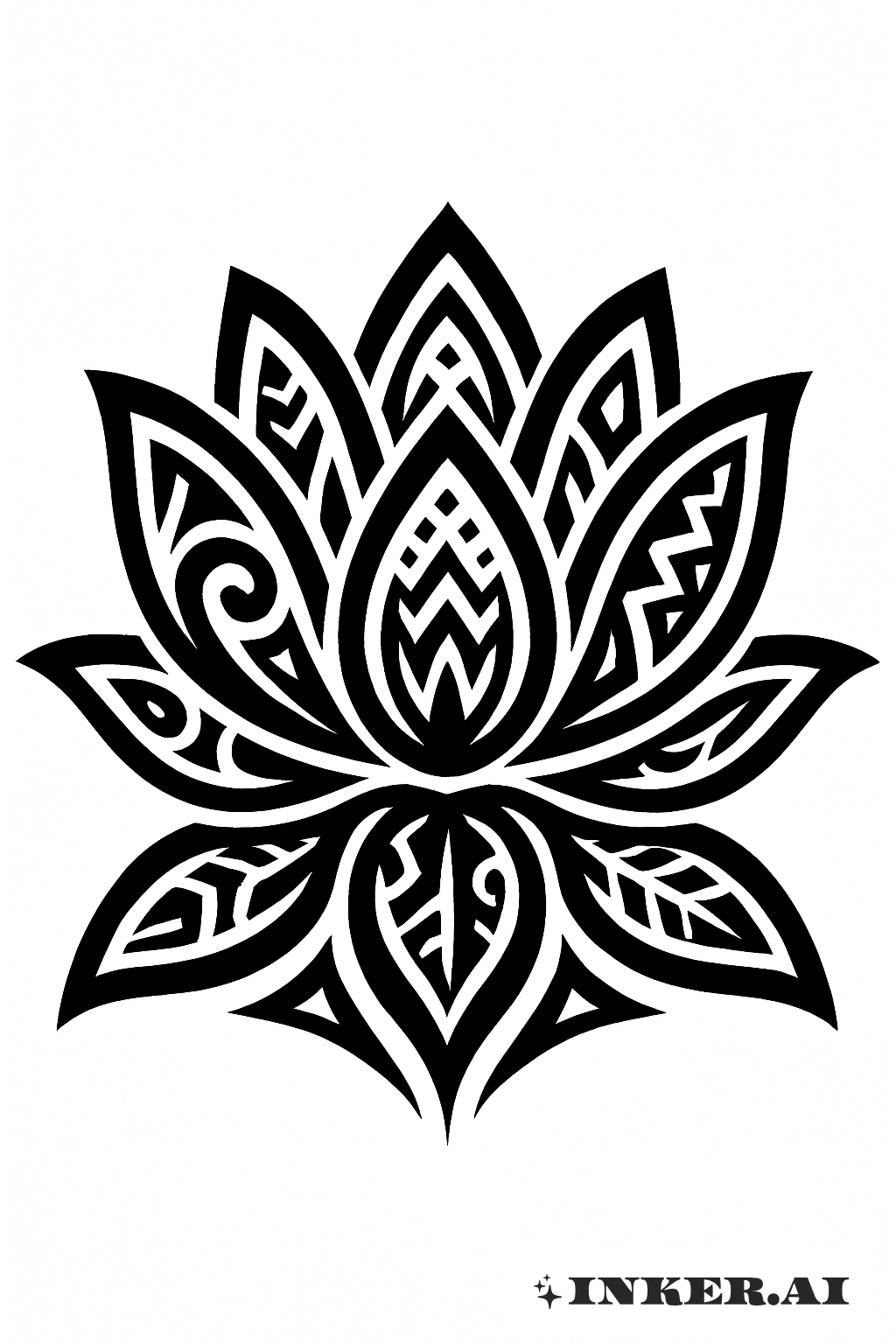 Abstract Blackwork Water Lily Shape