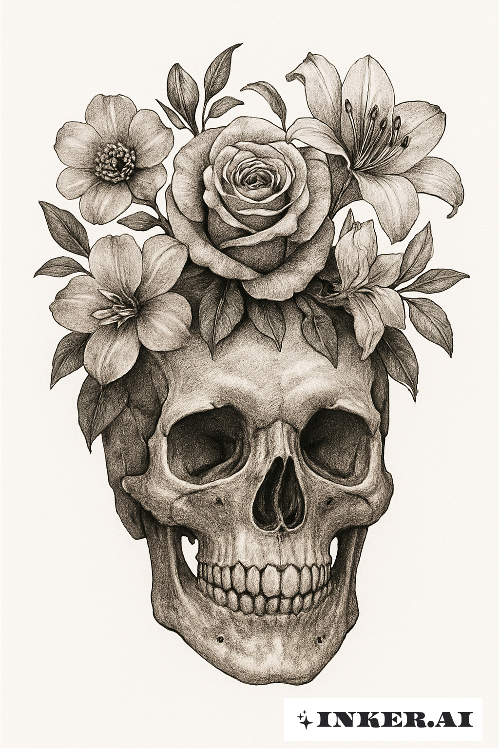 A Realistic Skull Crowned With Flowers For Persephone