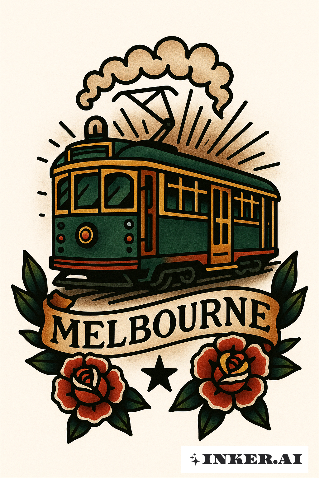 Một Chiếc Xe Điện Cổ Điển Trên Biểu Ngữ Thành Phố Melbourne