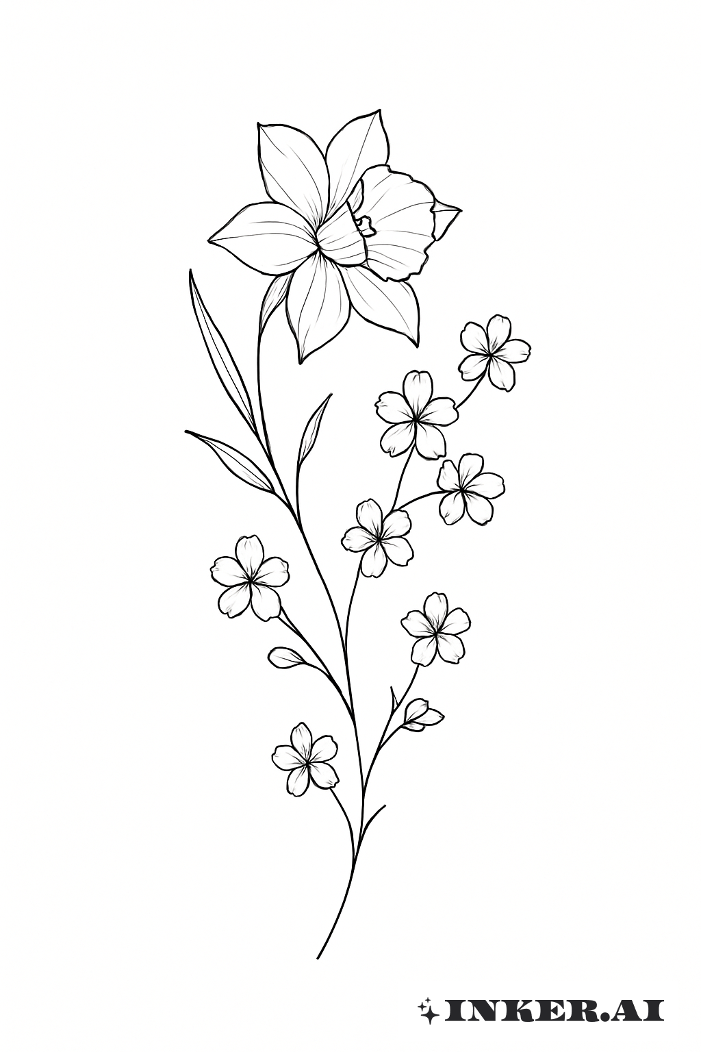 Ligne Fine Jonquille Et Branche De Fleur De Cerisier