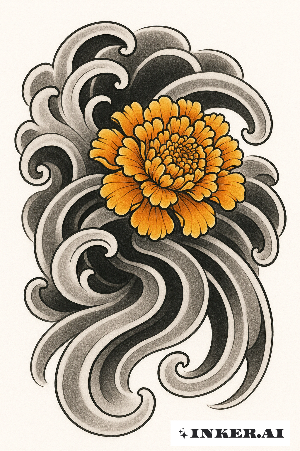 Marigold Within Swirling Wind Bars