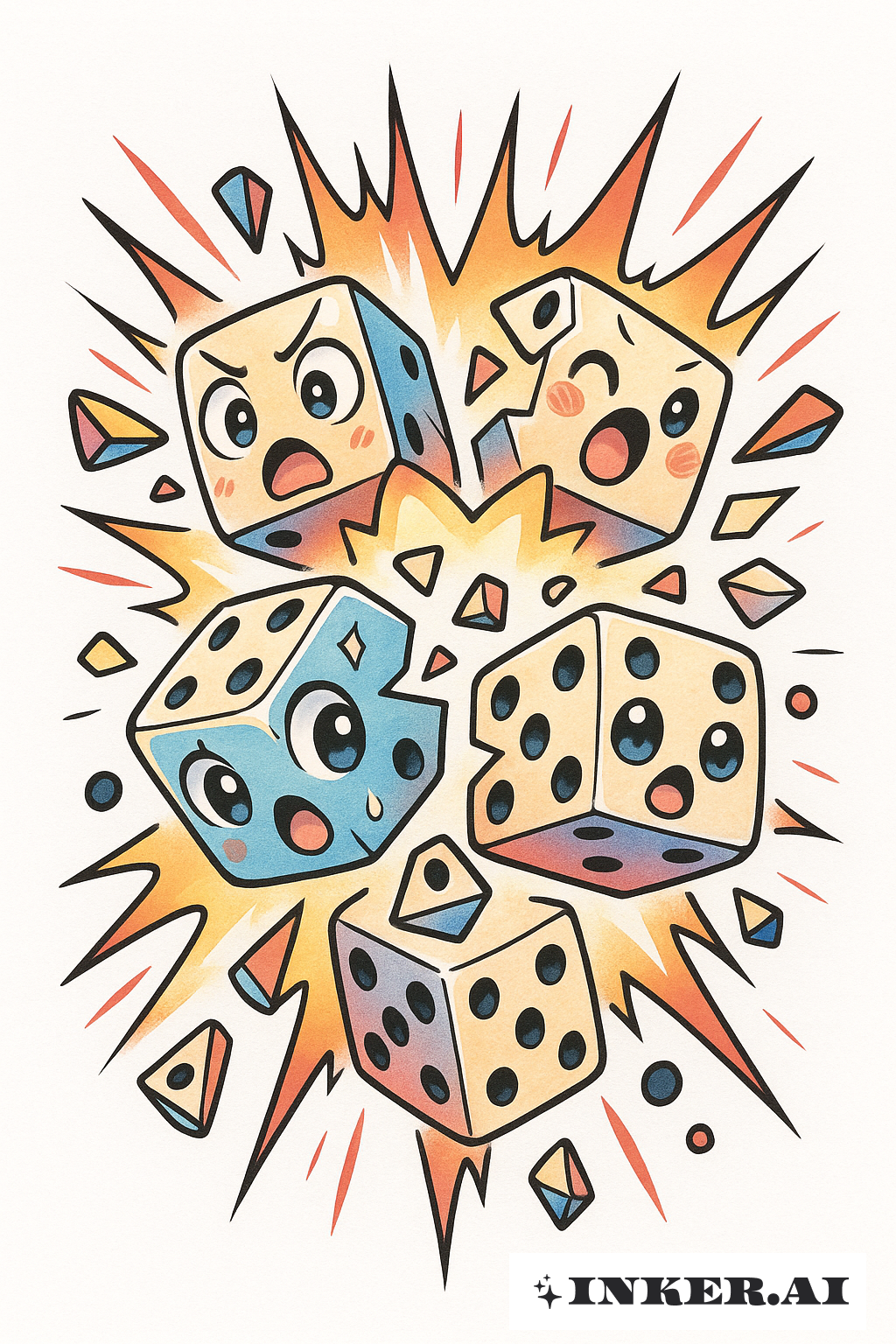 Exploding Chibi Dice with Action Lines