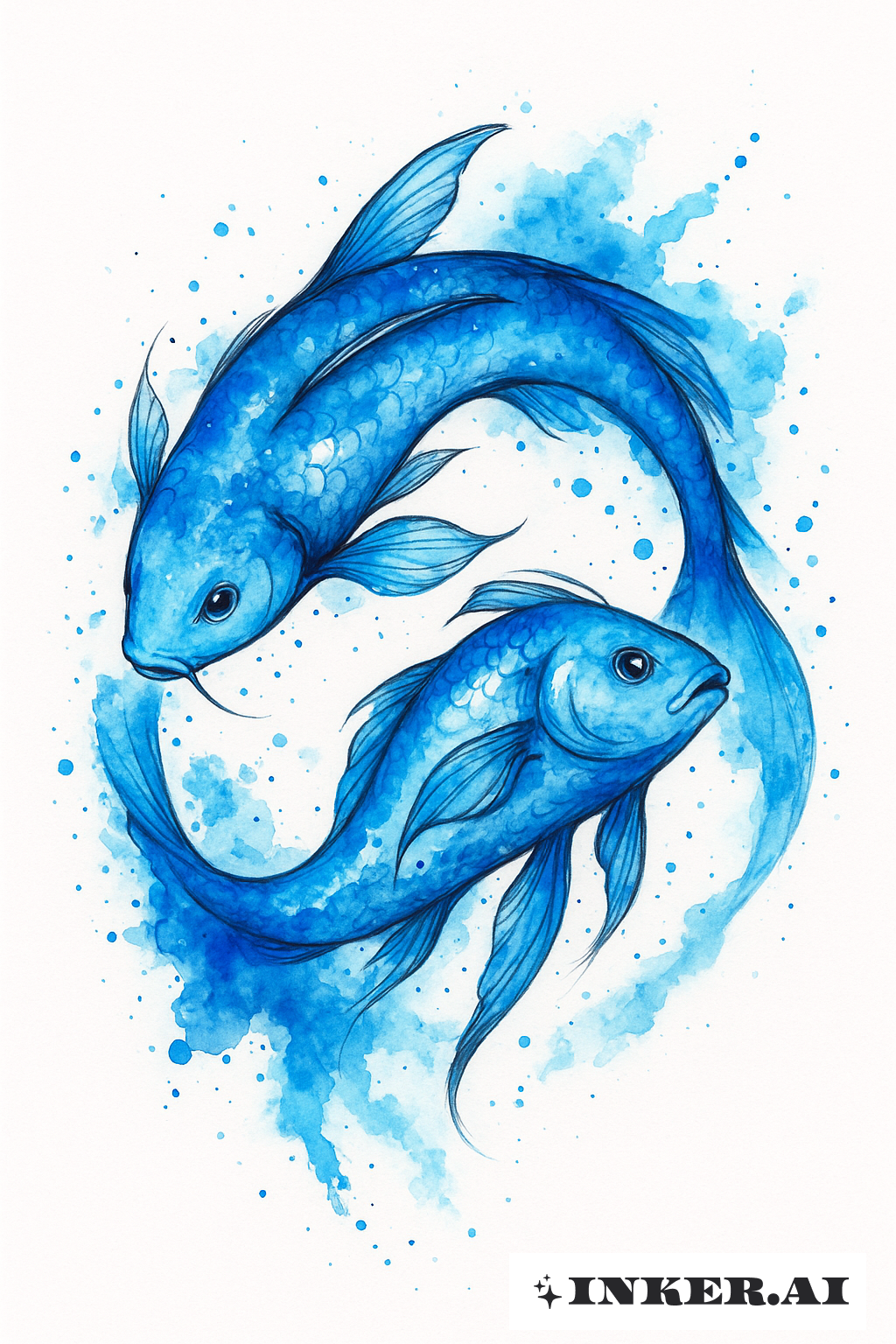 藍色水彩濺漬中的雙魚座