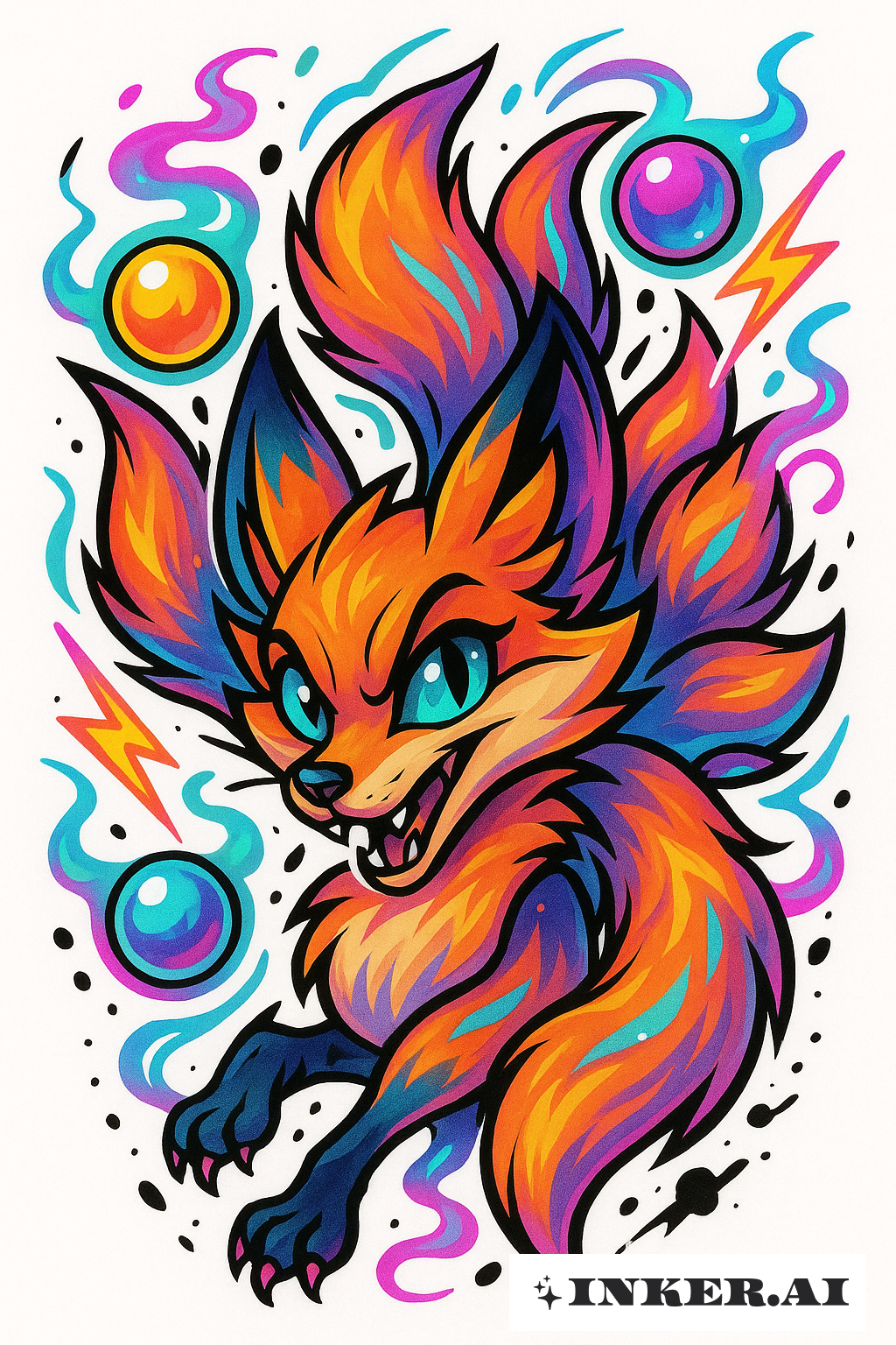 New School Kitsune With Magical Orbs