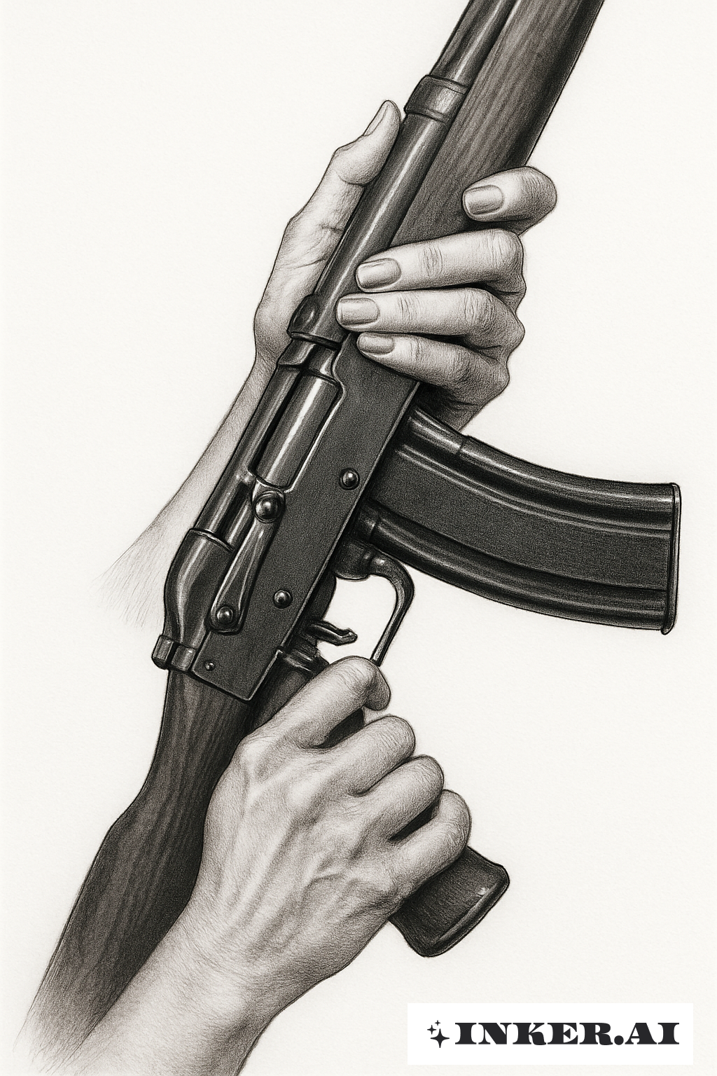 勞倫·波伯特握著步槍的手