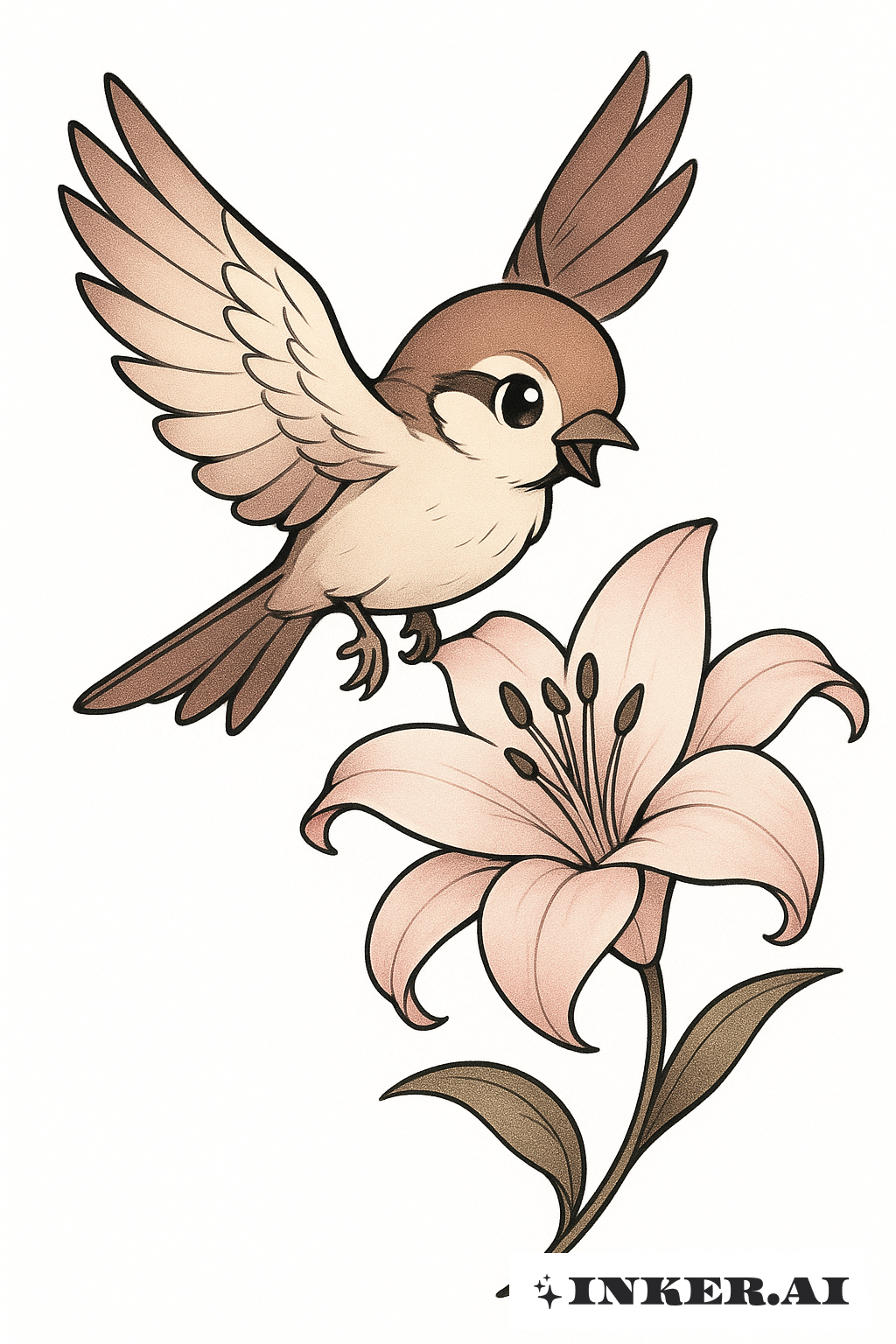 Sparrow And A Blooming Shojo Lily