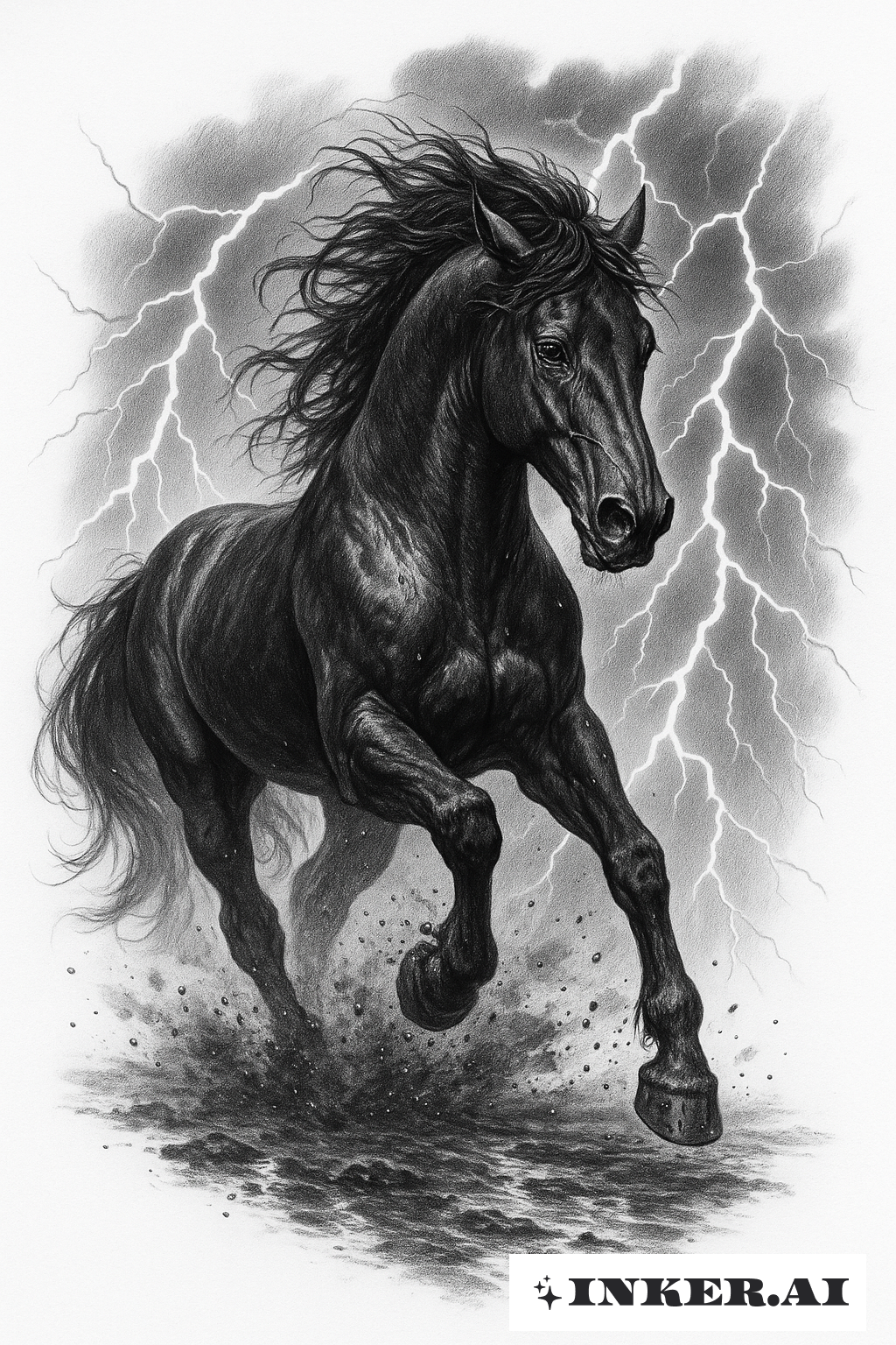 Cheval Noir Sous Un Orage