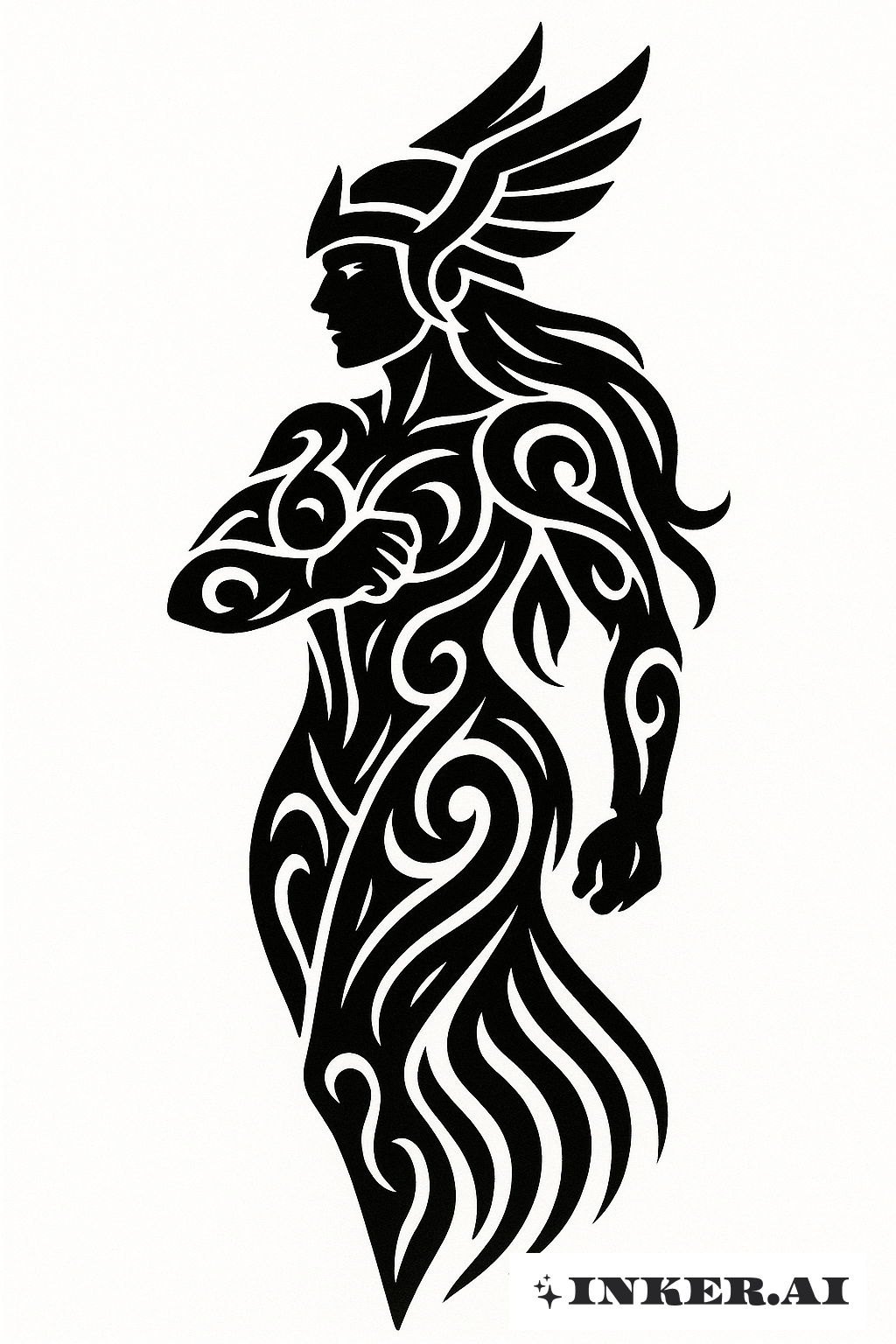 Valkyrie Silhouette In Tribal Pattern