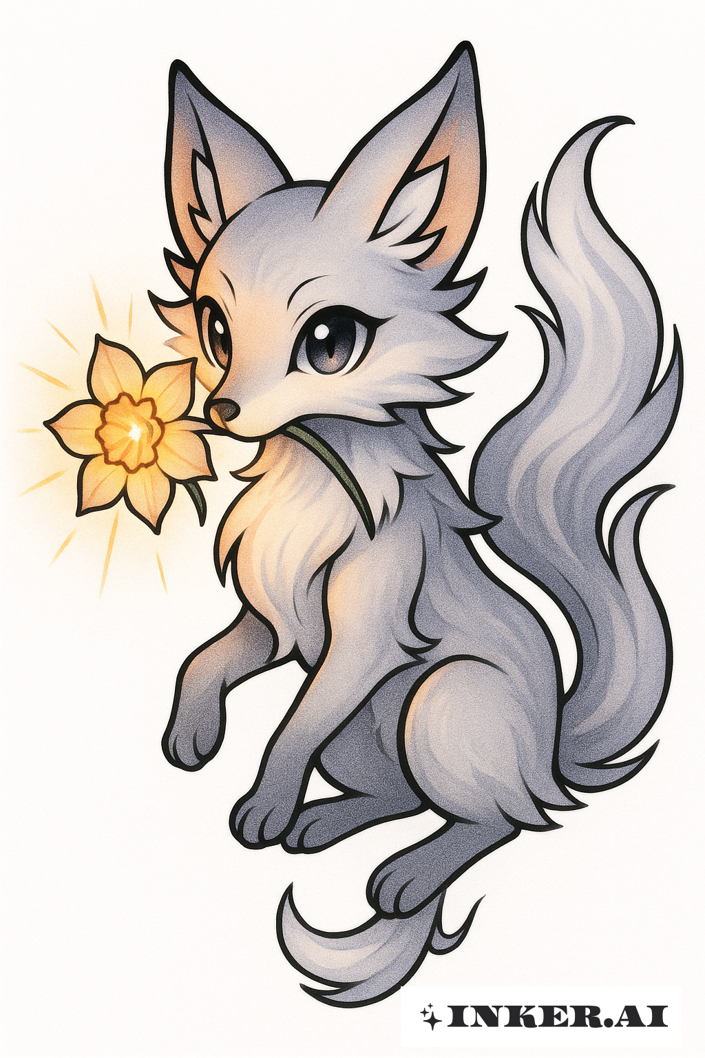 Renard Spirituel avec une Jonquille Éclatante