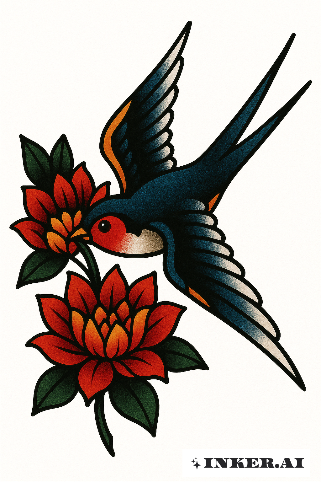 Traditional Swallow Carrying A Water Lily