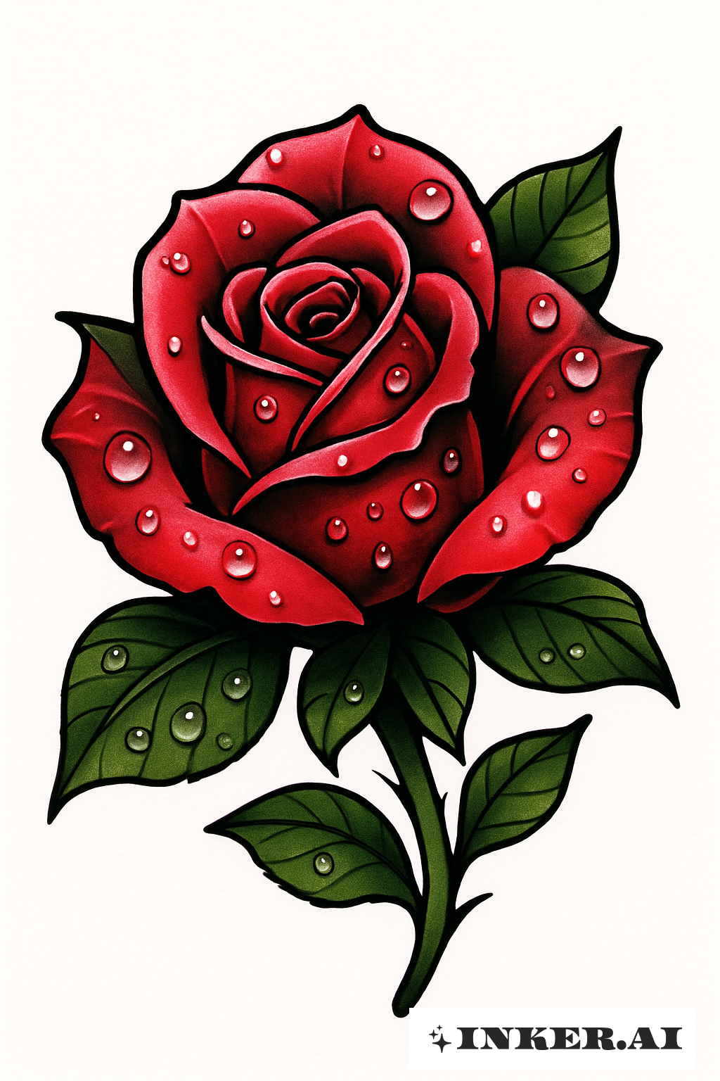 Uma Nova Rosa Estilo New School Com Gotas de Orvalho Realistas