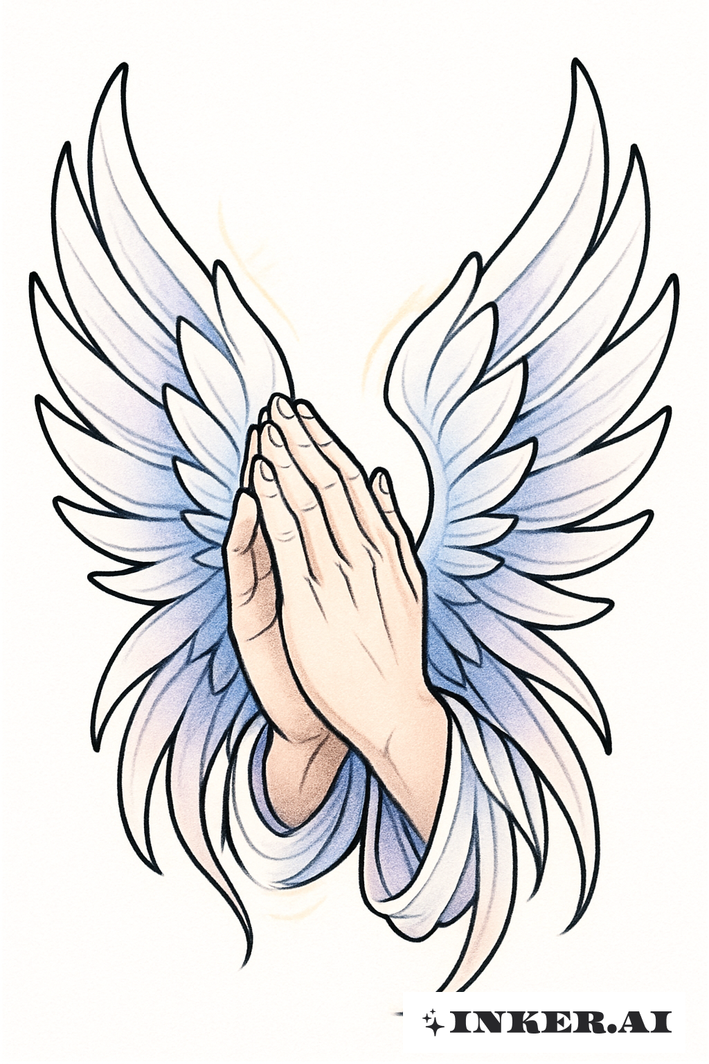 Anime Angel Wings on Praying Hands