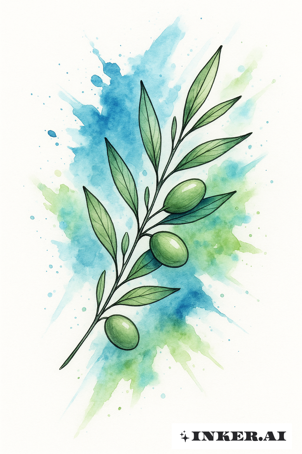 Salpico de Azul e Verde com um Ramo de Oliveira