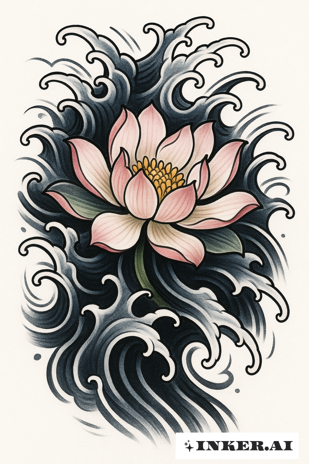 Floating Water Lily With Irezumi Waves