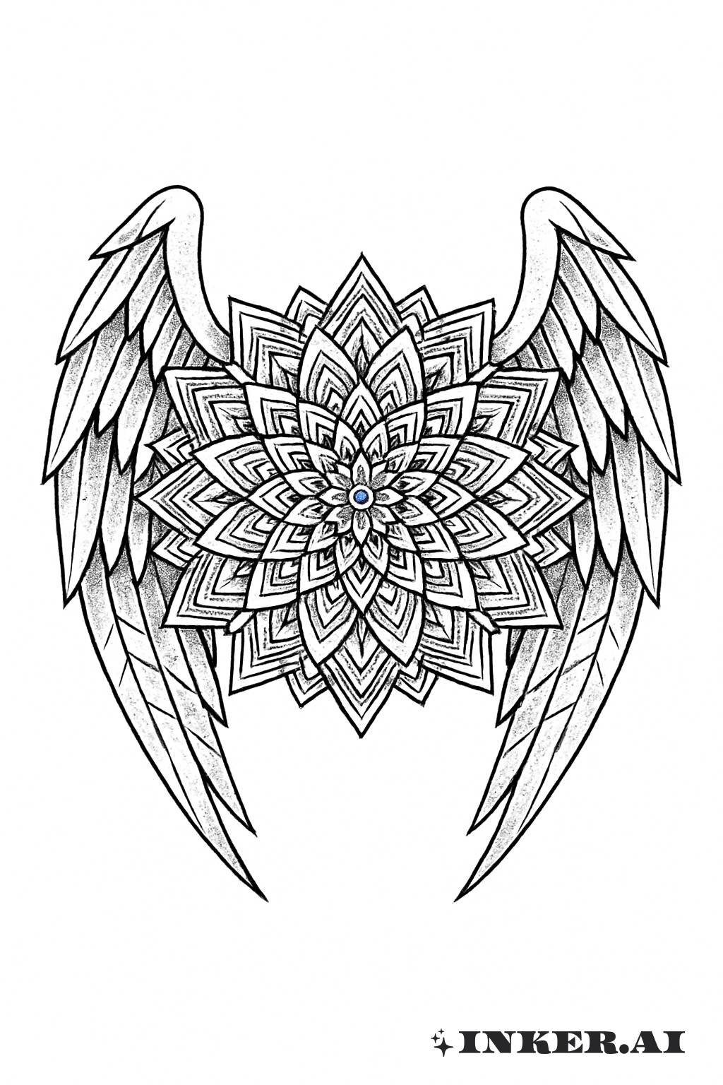 Mẫu Mandala Trong Đôi Cánh Thiên Thần Trừu Tượng