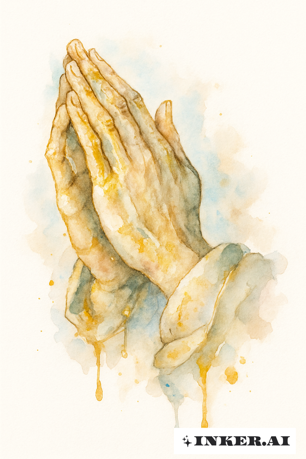 Praying Hands with Splashes of Gold