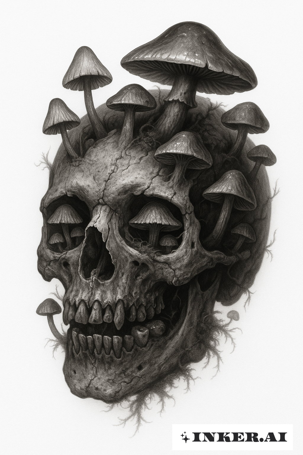 Un Crâne Infecté Avec Des Champignons Poussant