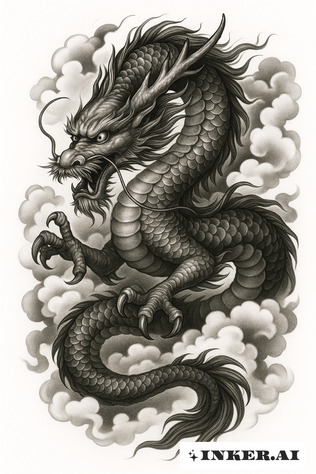 雲中超寫實風格的日本龍