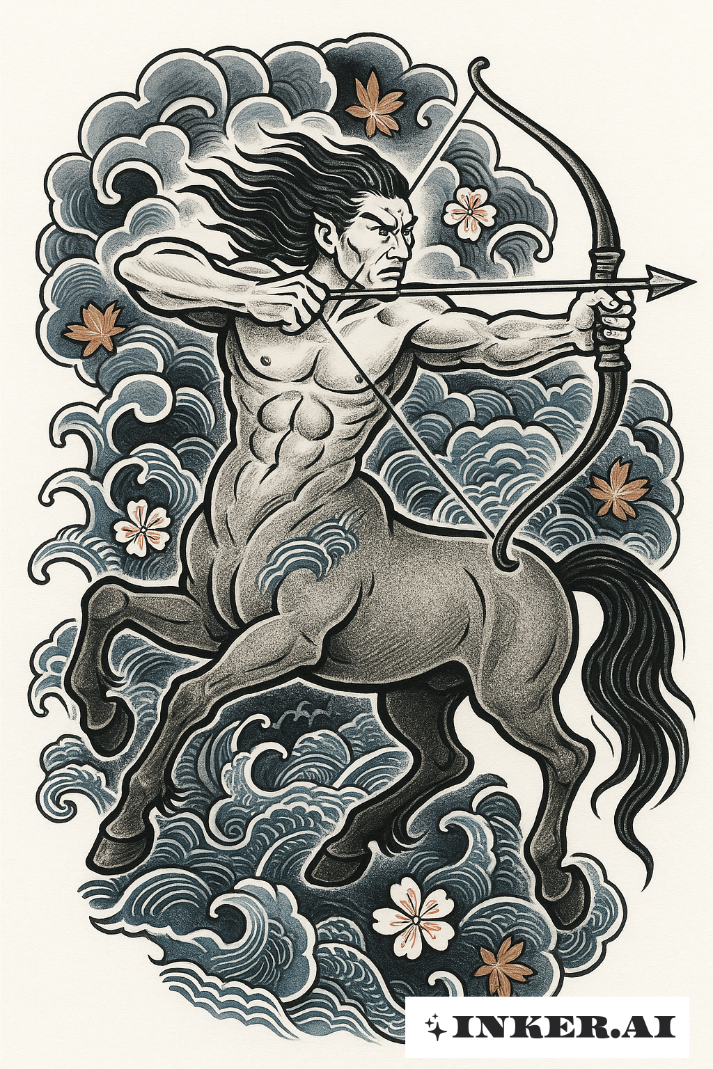 Um Centauro Entre Nuvens de Irezumi Sagitário