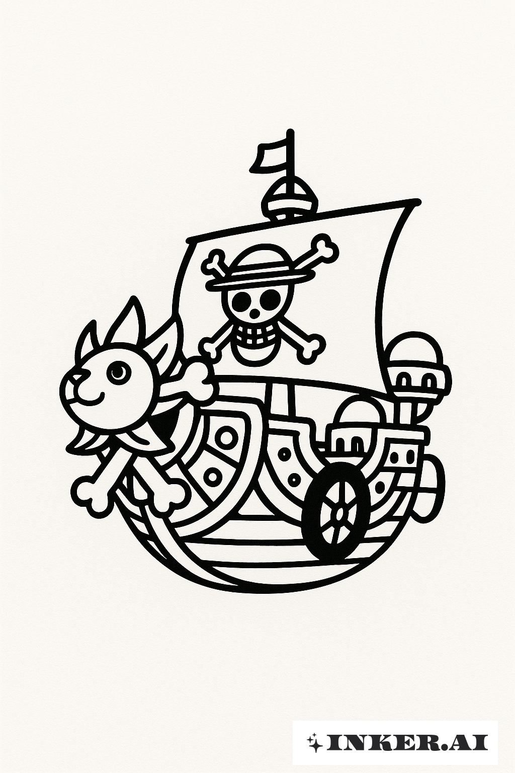 ワンピースのサウザンド・サニー号の大胆なアウトライン