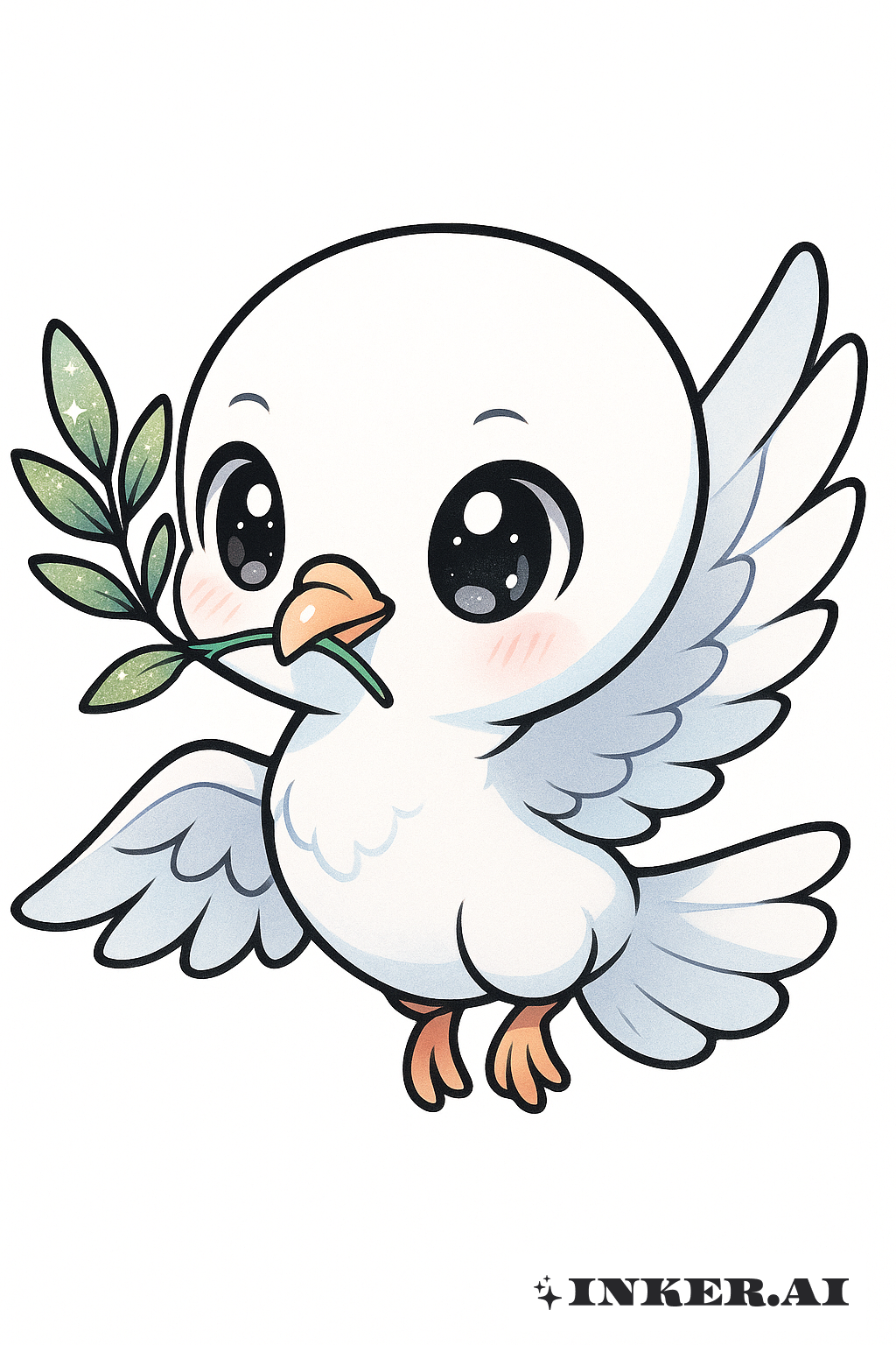Colombe Chibi Tenant une Branche d’Olivier Scintillante