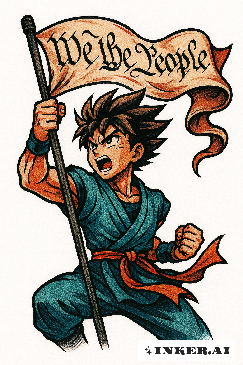An Anime Hero Raises The We The People Flag