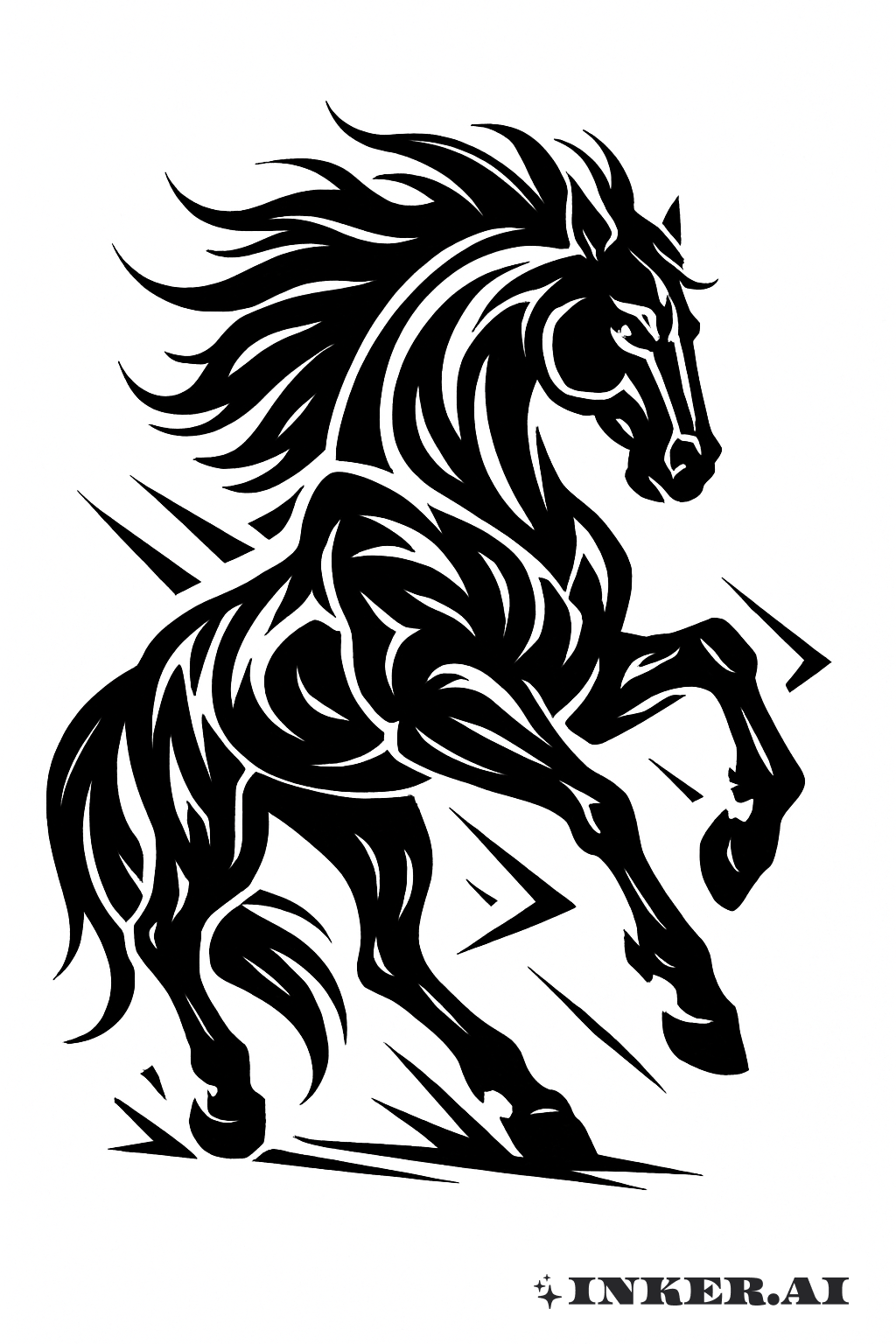Forme Tribale du Cheval Sombre en Mouvement