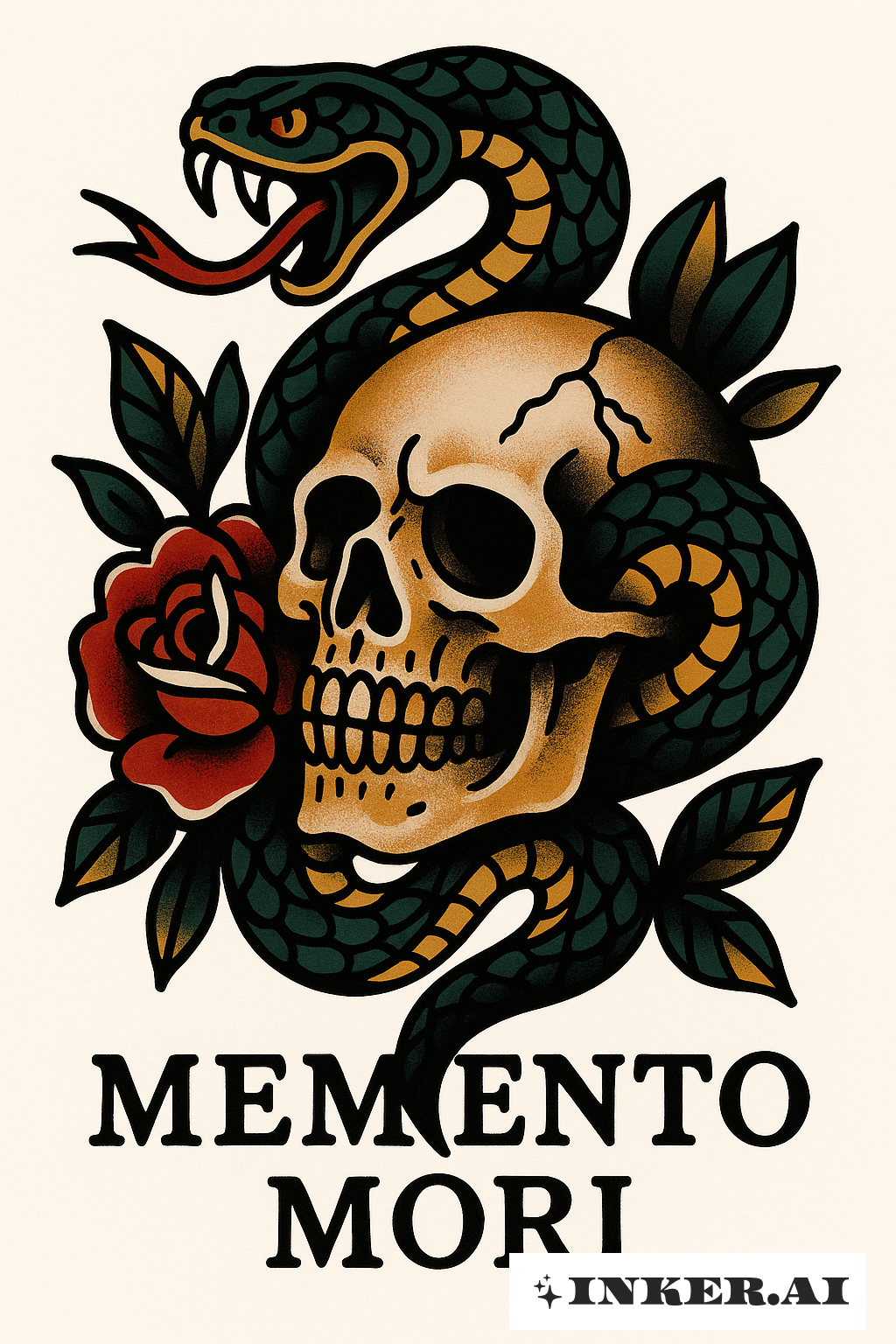 Serpent Coiled On Skull Memento Mori