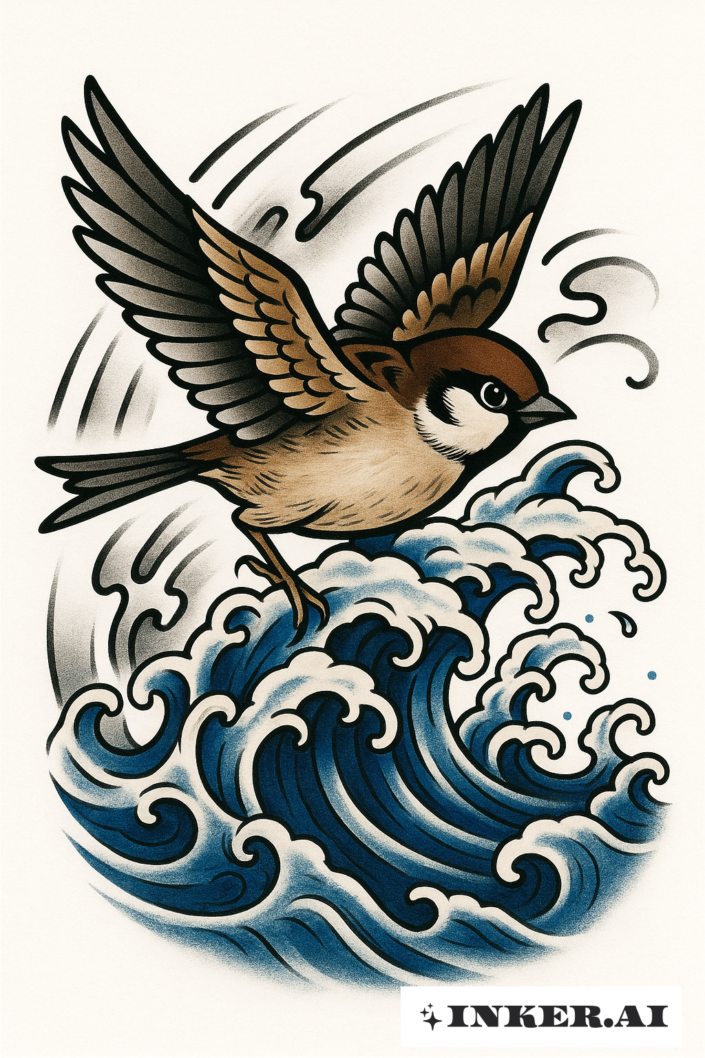 Sparrow Riding The Great Wave
