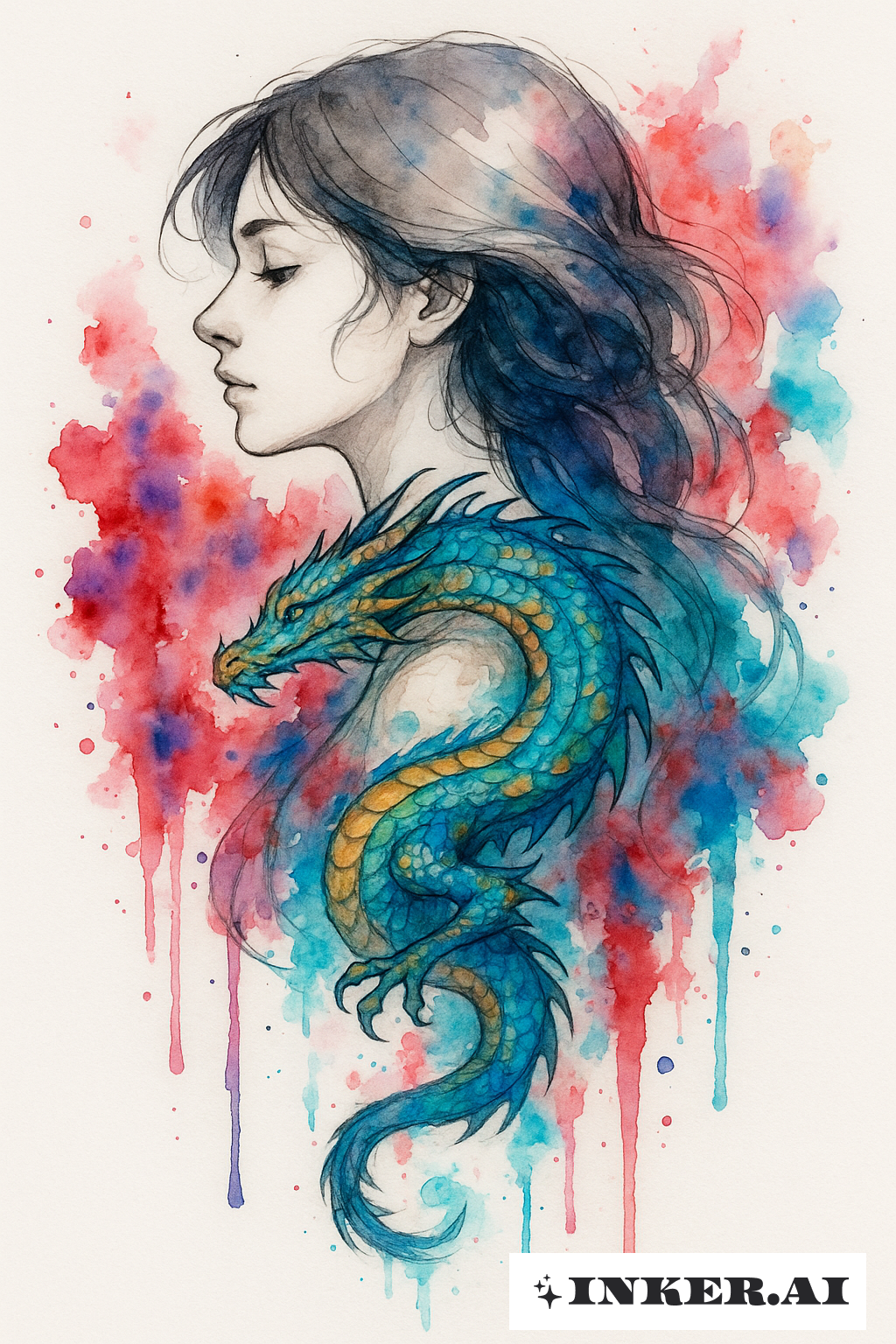 Das Mädchen mit dem Drachen und blutenden Farben