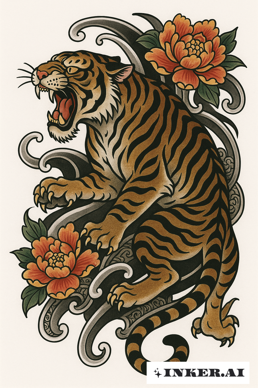 Tigre Rugindo na Coxa Frontal