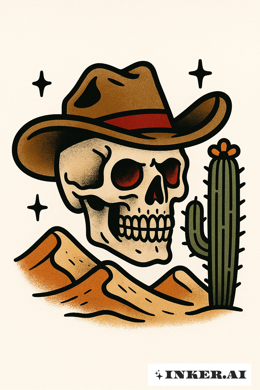 Cowboy-Schädel und Wüstenkaktus