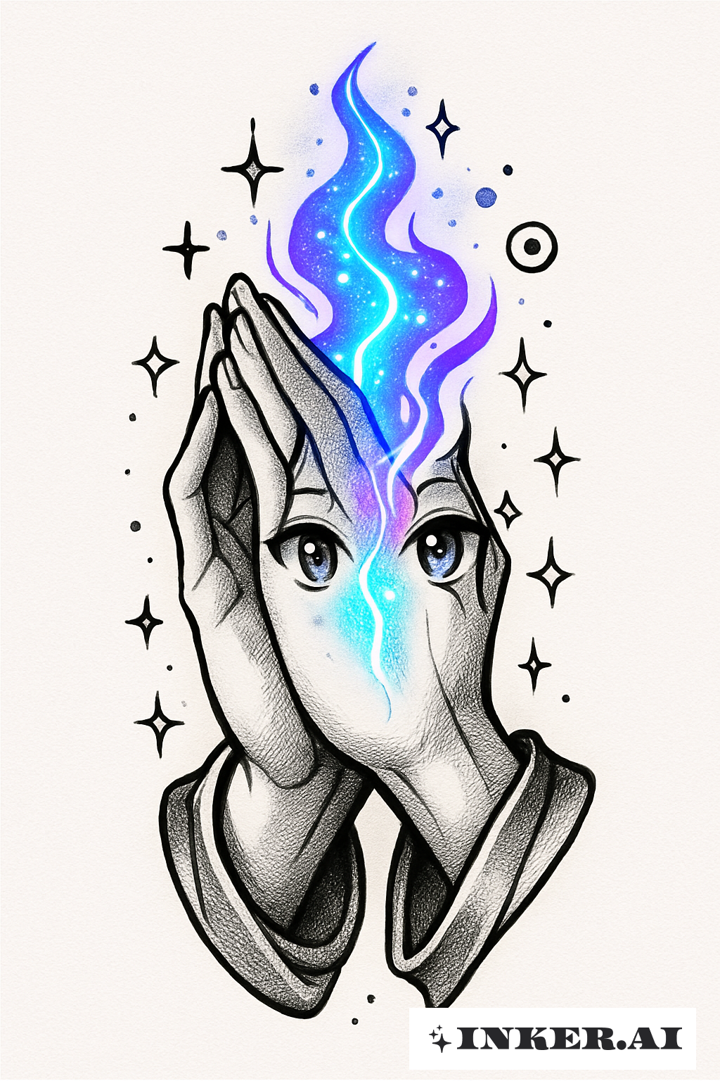 Praying Hands Casting a Glowing Spell