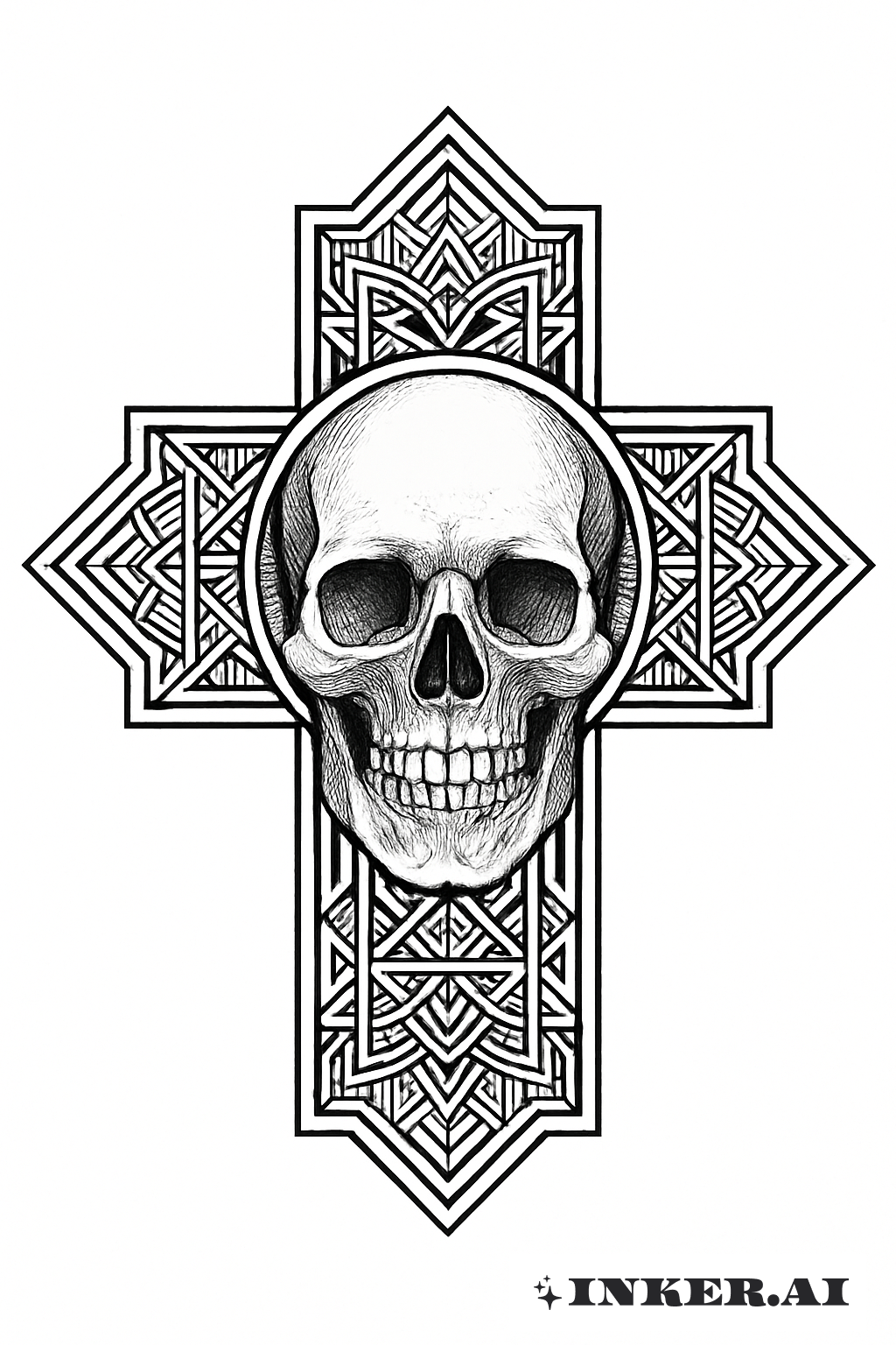 Um Totenkopf Dentro de uma Cruz de Geometria Sagrada