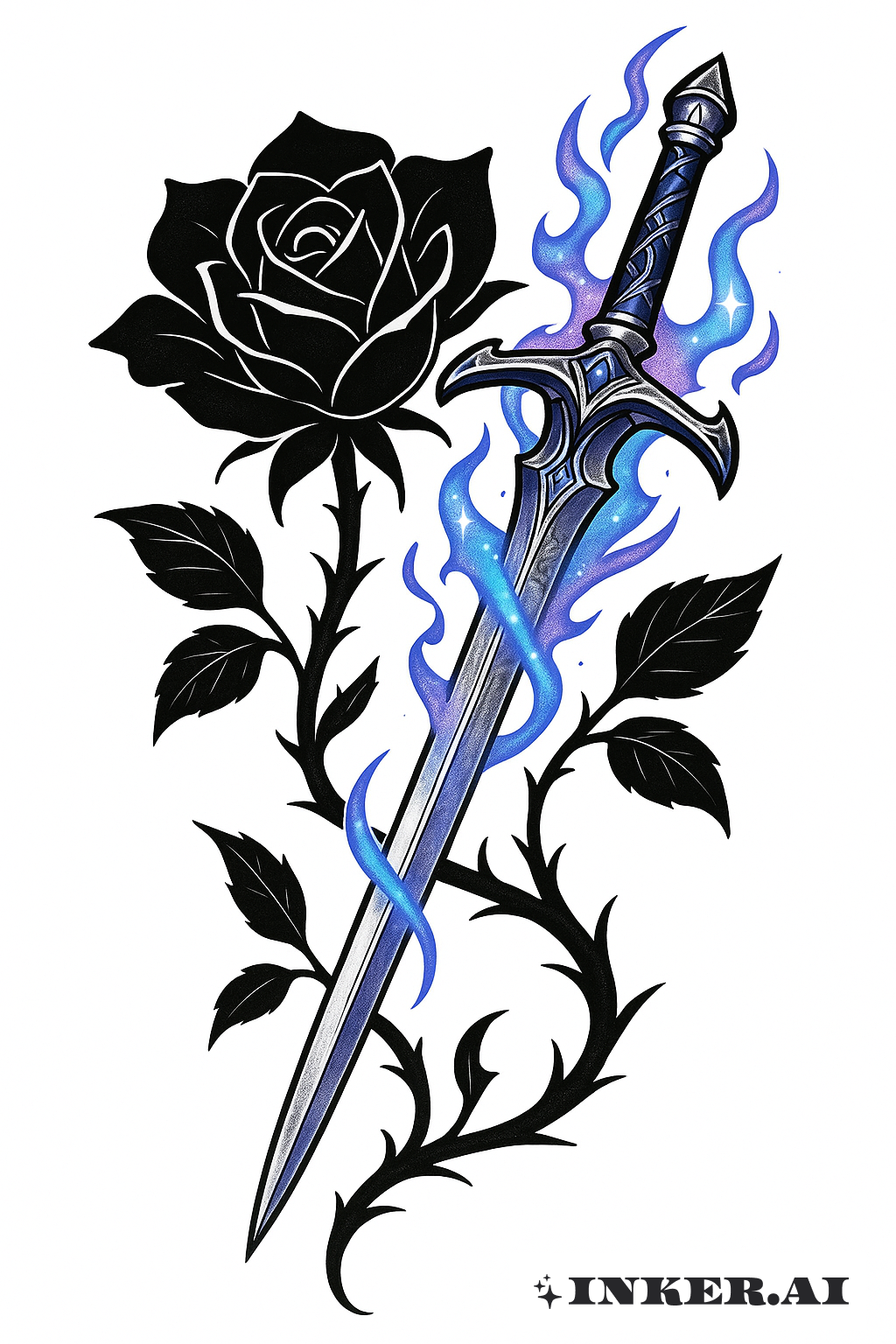 Black Rose Entwined With A Spirit Sword