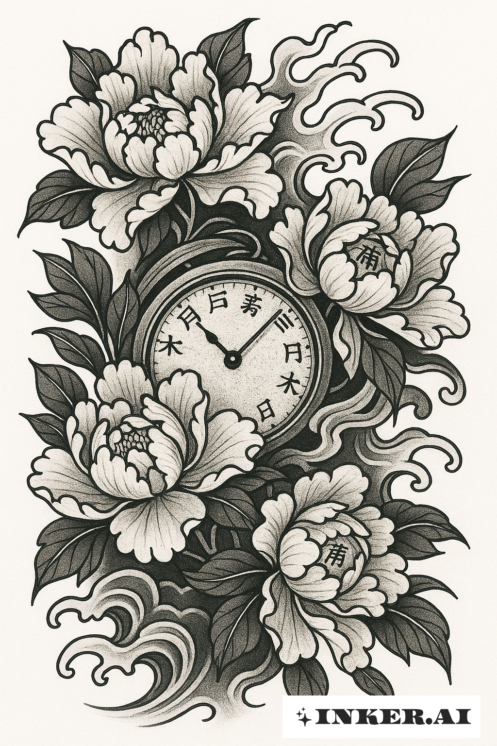 Peony Blossoms Hiding A Timeless Clock