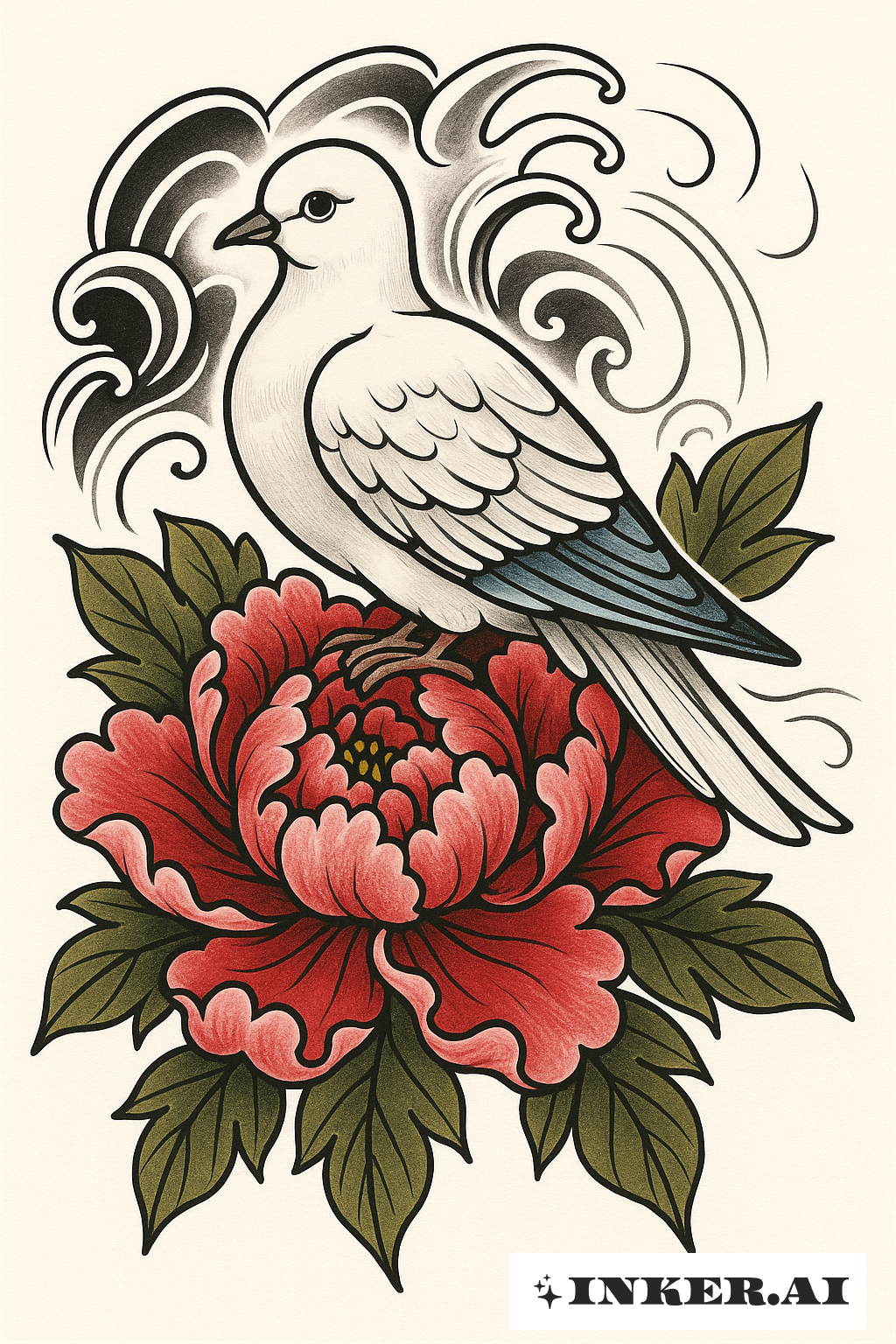 Colombe Sereine Reposant Sur Une Fleur de Pivoine