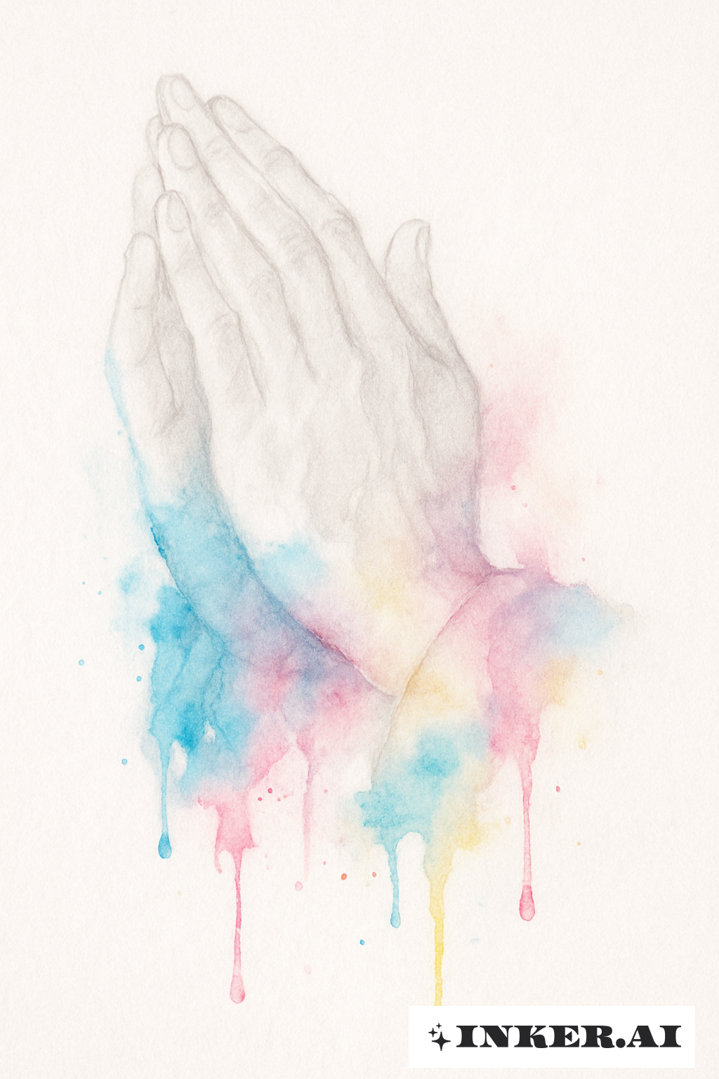 Fading Praying Hands with Color Drips