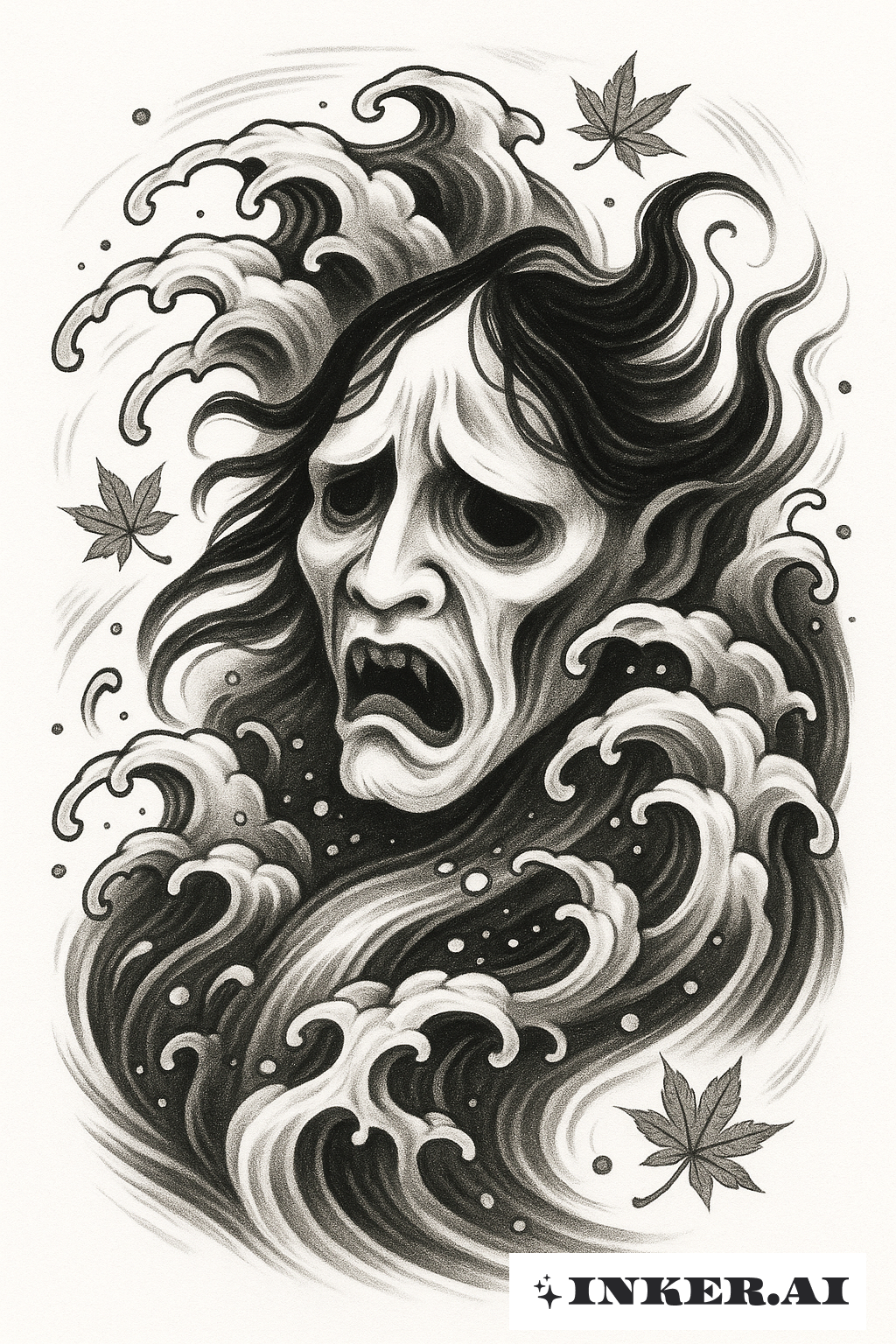 Ghost Face Mask With Crashing Japanese Waves