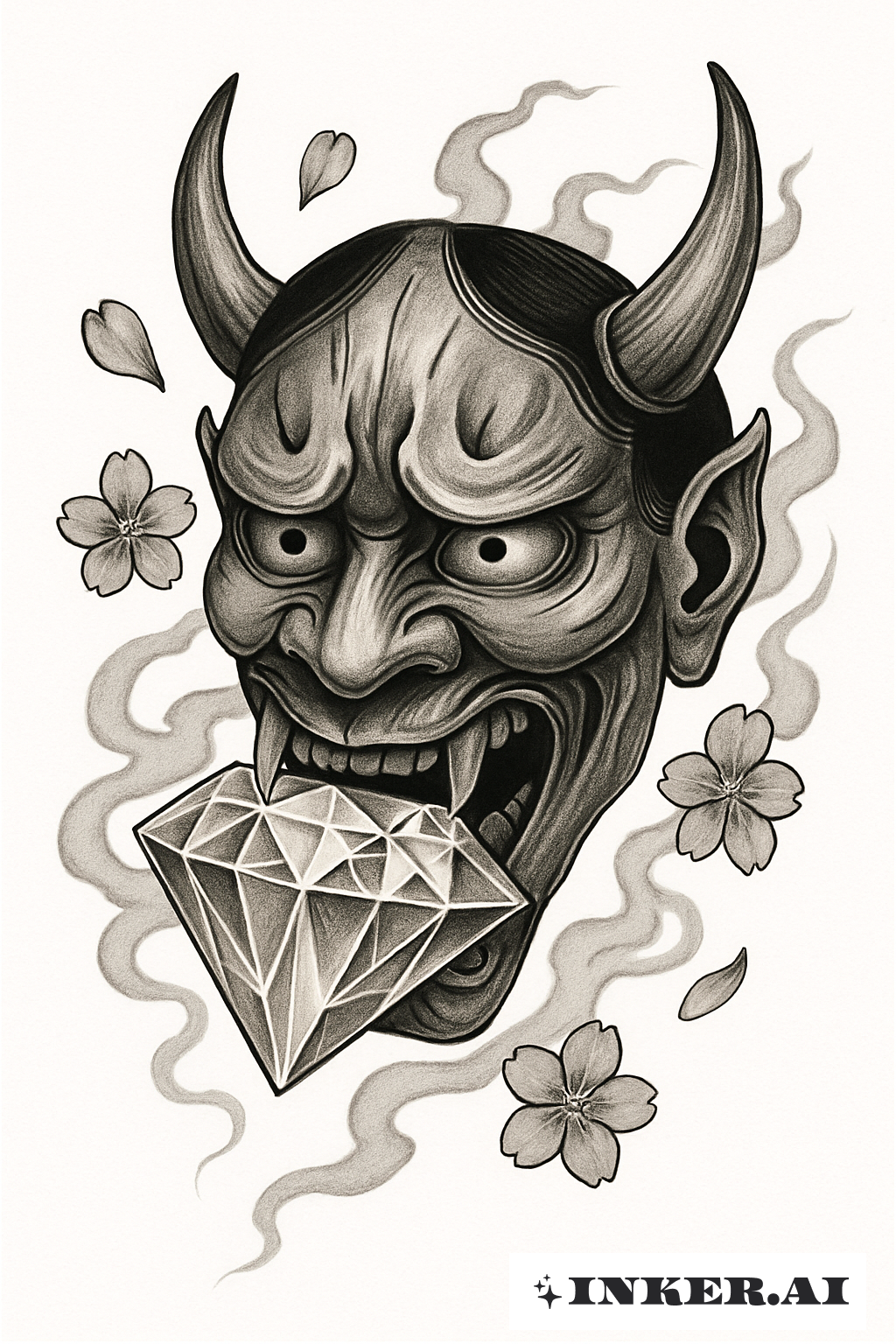 Hannya Mask Biting A Flawless Diamond