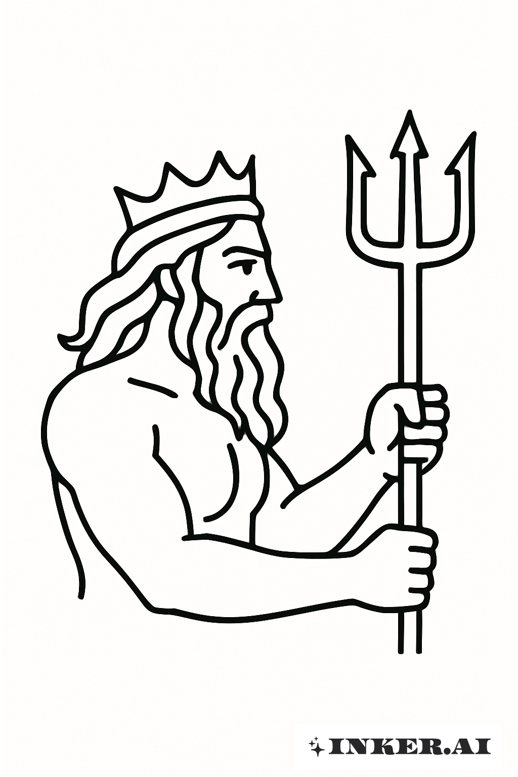 A Simple Drawing Of Poseidon Holding His Trident
