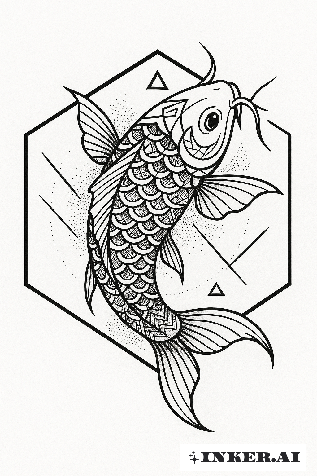 Poisson Koi Yakuza Dans Un Cadre Hexagonal
