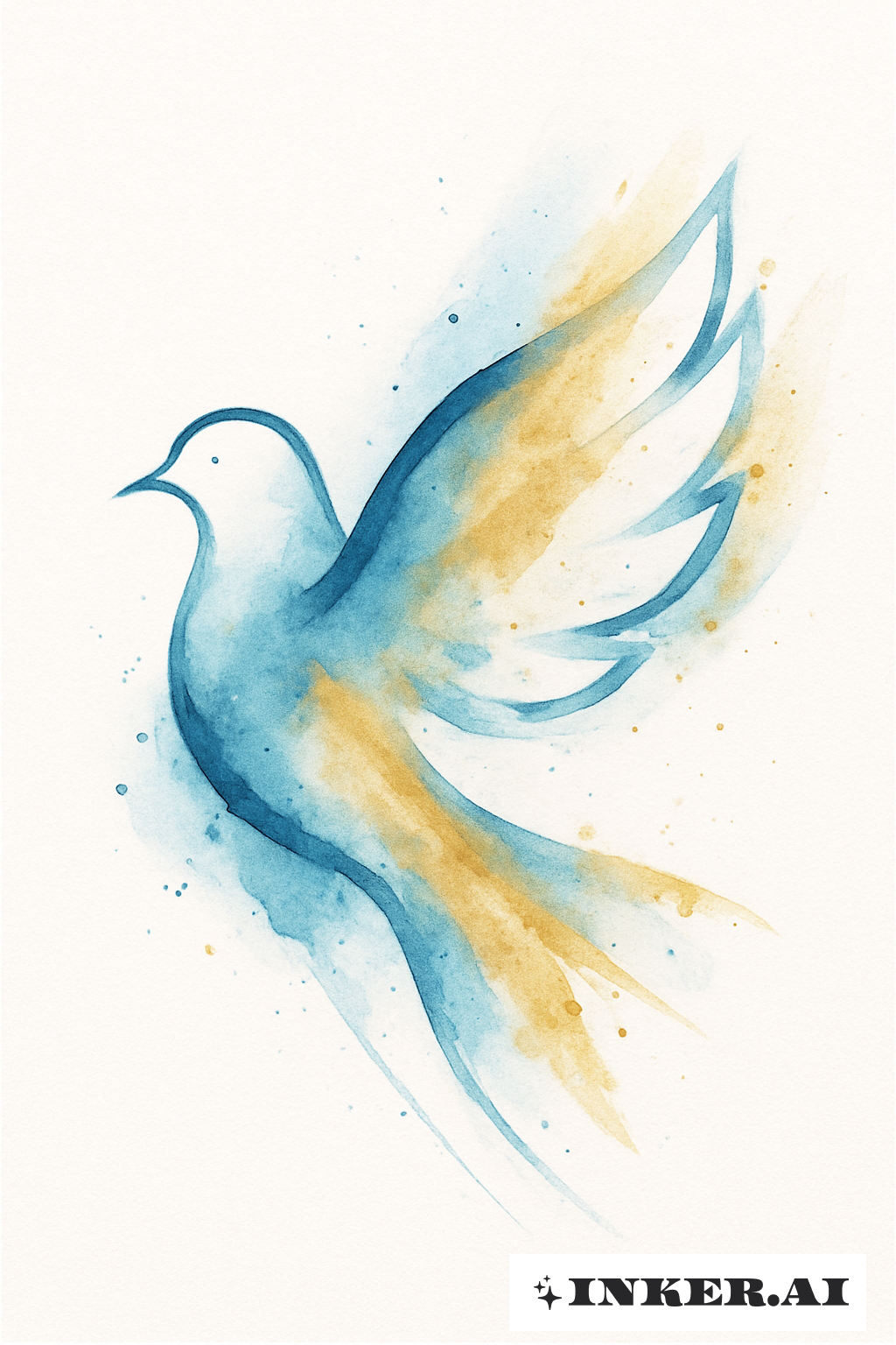 Colombe Abstraite en Lavis Bleu et Doré