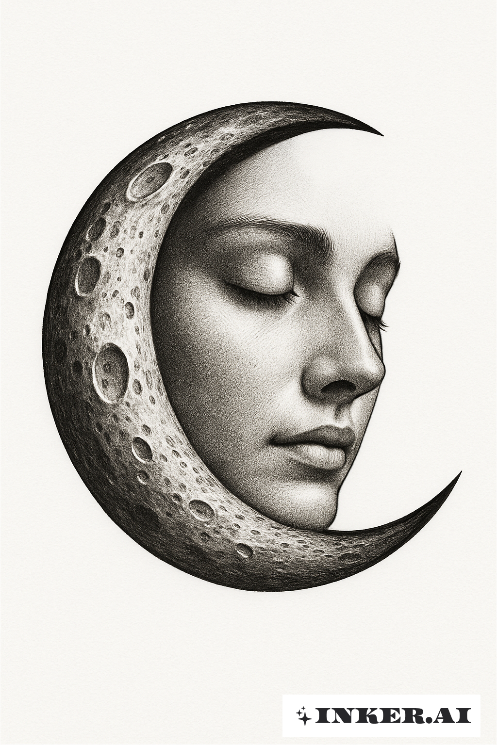 Serene Face Within A Realistic Crescent Moon