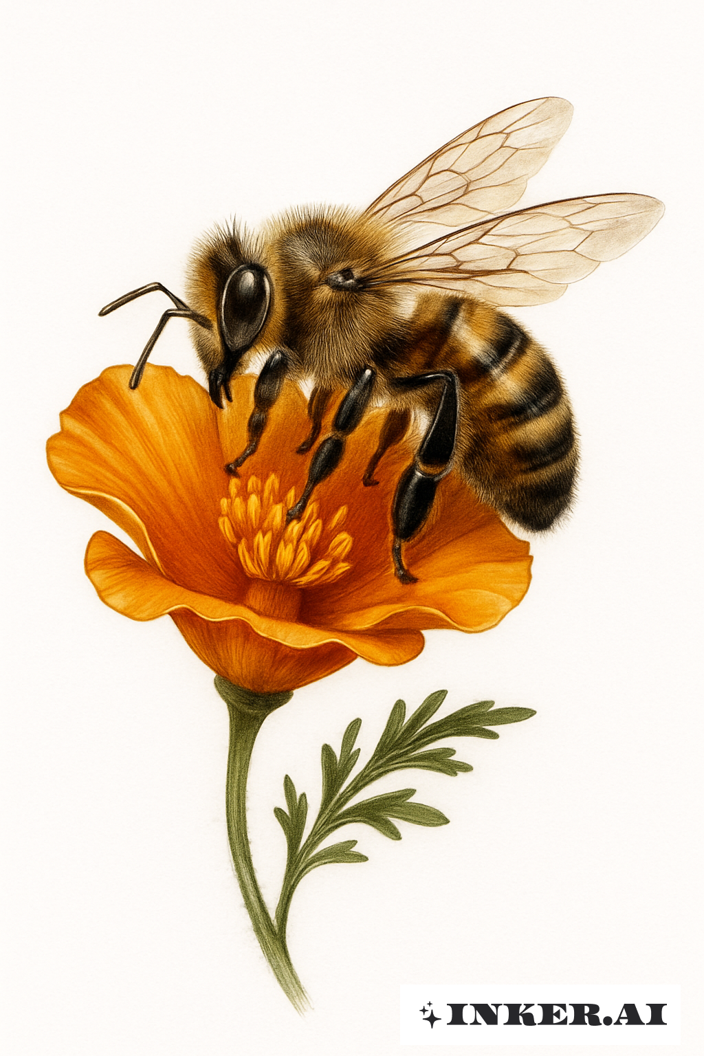 Eine Honigbiene auf einer Kalifornischen Mohnblume